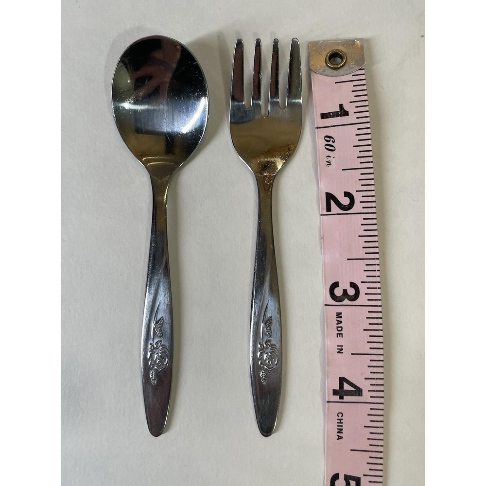 Vintage Evenflo Lasting Rose Stainless Baby Toddler Child Spoon‎ & Fork Flatware